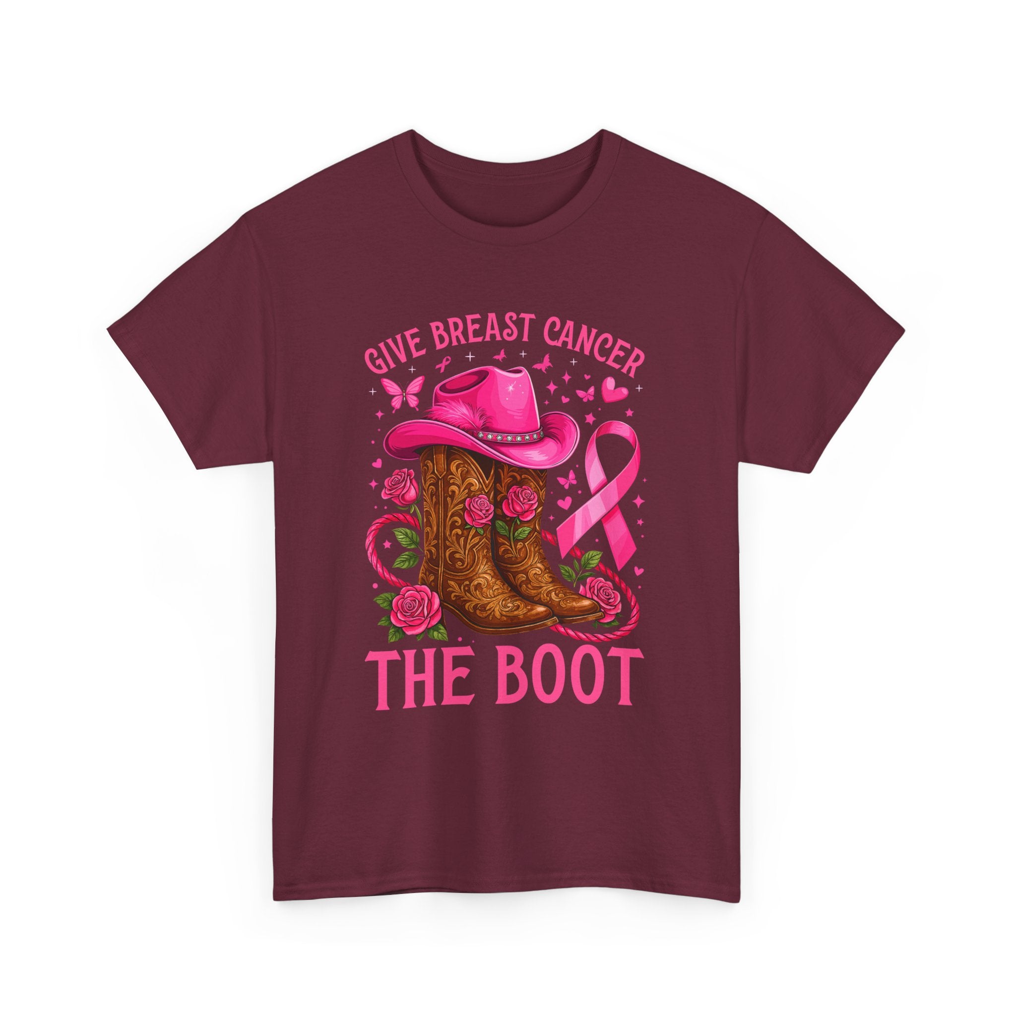 Breast Cancer Awareness T-Shirt, Unisex Tee, Give Breast Cancer the Boot Shirt, Cancer Survivor Gift, Pink Ribbon Top, Cancer Support