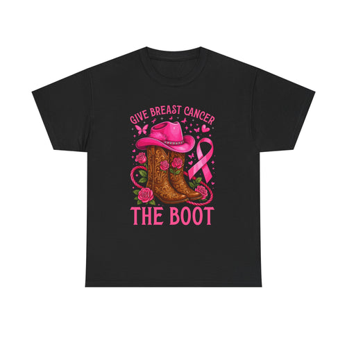 Breast Cancer Awareness T-Shirt, Unisex Tee, Give Breast Cancer the Boot Shirt, Cancer Survivor Gift, Pink Ribbon Top, Cancer Support
